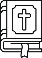 Fototapeta premium Simple line art icon of a bible with a bookmark placed inside for religious education