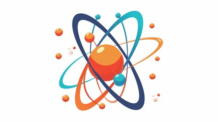 Icon of an atom, showing its structure. Protons, neutrons, and electrons are subatomic particles that make up an atom's nucleus or core. This image depicts nuclear matter and energy.