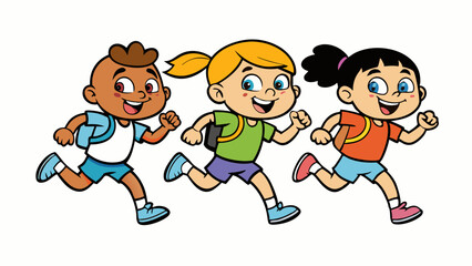 Energetic Kids in Motion Running Vector Illustration