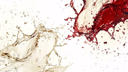 Fototapeta premium Red and white wine splashes intertwining in an artistic burst.