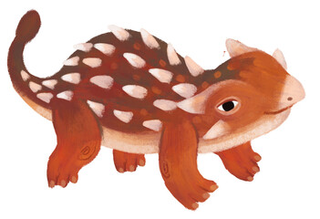 cartoon happy and funny colorful prehistoric dinosaur dino ankylosaurus isolated illustration with child pointing on animal and reading learing school book of natural history