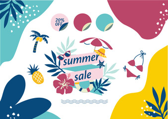 Obraz premium カラフルでポップな夏のイベントの見出しデザイン素材セット