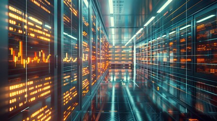 image of a financial planning matrix, with each cell glowing and updating in real-time, set in a futuristic data center