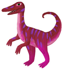 cartoon happy and funny colorful prehistoric dinosaur dino gallimimus isolated illustration with child pointing on animal and reading learing school book of natural history