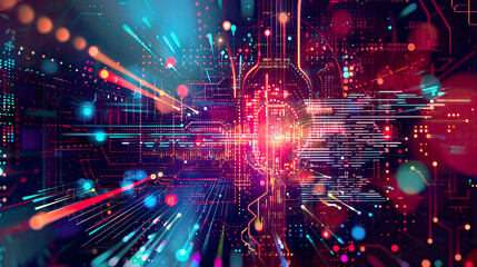 Fototapeta premium A visually dynamic illustration capturing the synergy between big data technology data science and artificial intelligence emphasizing the fluid flow of information