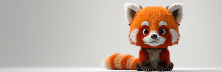 Obraz premium Cute Red Panda Cub Posing Against White Background