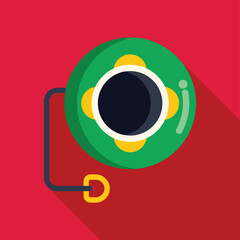 Green and yellow lifebuoy floating on a red background, offering a sense of security and readiness for water emergencies