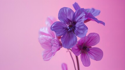 Macro photo shooting purple flower in front of pink background