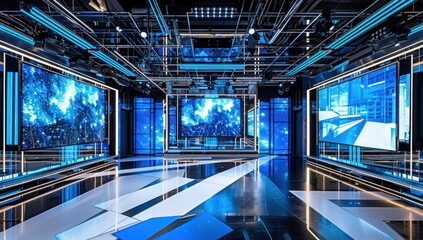 Obraz premium Futuristic Studio with Blue and Black Lighting