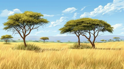 Obraz premium African savannah with acacias generative ai