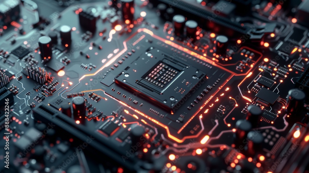 Poster computer's brain (cpu) sits on the motherboard, controlling everything. the cpu handles complex calc