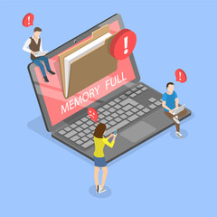3D Isometric Flat Vector Illustration of Storage Space Full, Free up Smartphone Memory