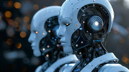 Sleek and modern 3D rendering of an AI concept featuring minimalist design and sophisticated digital elements symbolizing the evolution of technology and the future of artificial intelligence