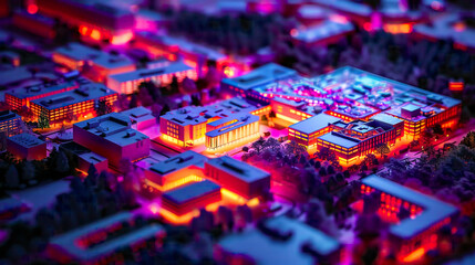 Obraz premium Topographic Photo of AI Research Facilities, in a Technological Campus, with Topographic Lighting, from a Topographic Angle, Mapping the Landscape of Innovation