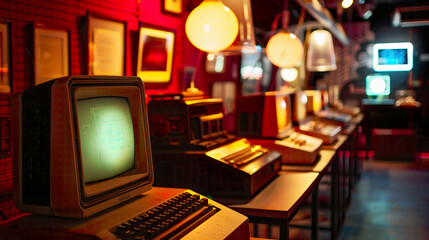 Vintage Photo of Early Computer Models, in a Retro Tech Museum, Nostalgically Recalling the Origins of Machine Learning