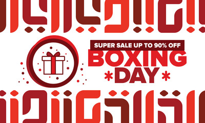 Boxing Day. Day after Christmas Day, when gifts are given! This holiday is associated with shopping and sporting events. Celebrated annually in the Great Britain on December 26th. Vector illustration