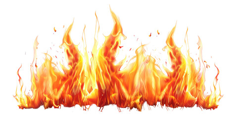 Dynamic Fire Flames. A vivid and dynamic depiction of fire flames, showcasing intense heat and vibrant colors, isolated on a transparent background. PNG File,