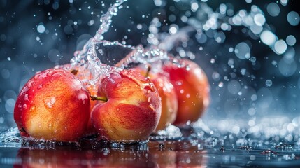 Water splashing on fresh nectarines 