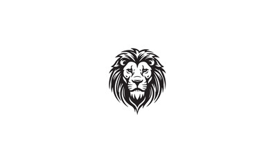 lion logo line art black simple on white background