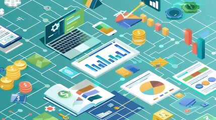 Fototapeta premium detailed diagram of a company's working capital management, with focus points on efficiency and optimization
