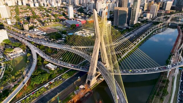 Time Lapse Traffic At Cityscape Sao Paulo Brazil. Breathtaking Aerial View Of Time Lapse Drone Footage. Business Clouds Sky Downtown Cityscape. Business Backgrounds Famous. Cityscape Sao Paulo.