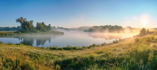 Sunrise Over a Foggy River