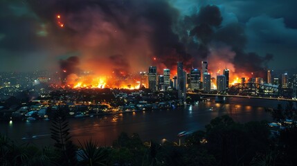 A fire along the Brisbane River was captured from the Wilson Lookout and Story Bridge viewpoints.