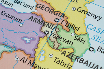 Close up to a Armenia political map with country frontiers and most importants cities