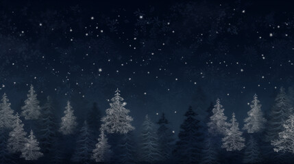 Snow-Covered Trees Under a Starry Night Sky