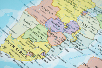 Close up to a Bulawayo city with a white pin needle into Zimbabwe country political map  © Alejandro Bernal