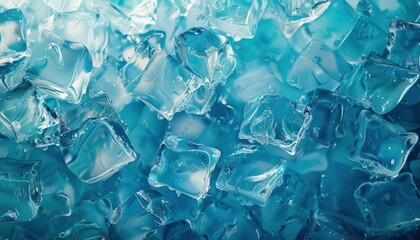 Crystal clear ice cubes floating in refreshing blue water