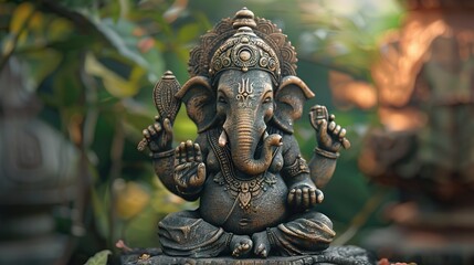 Fototapeta premium Handcrafted Ganesha statue in Lord Krishna pose.
