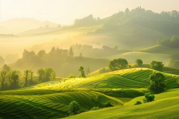 Sunrise Over Rolling Green Hills