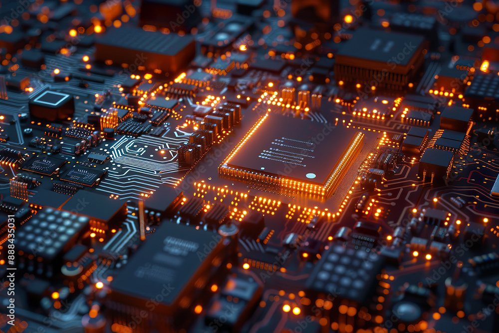 Aufkleber a close up of a computer chip with a blue background, generative ai image.