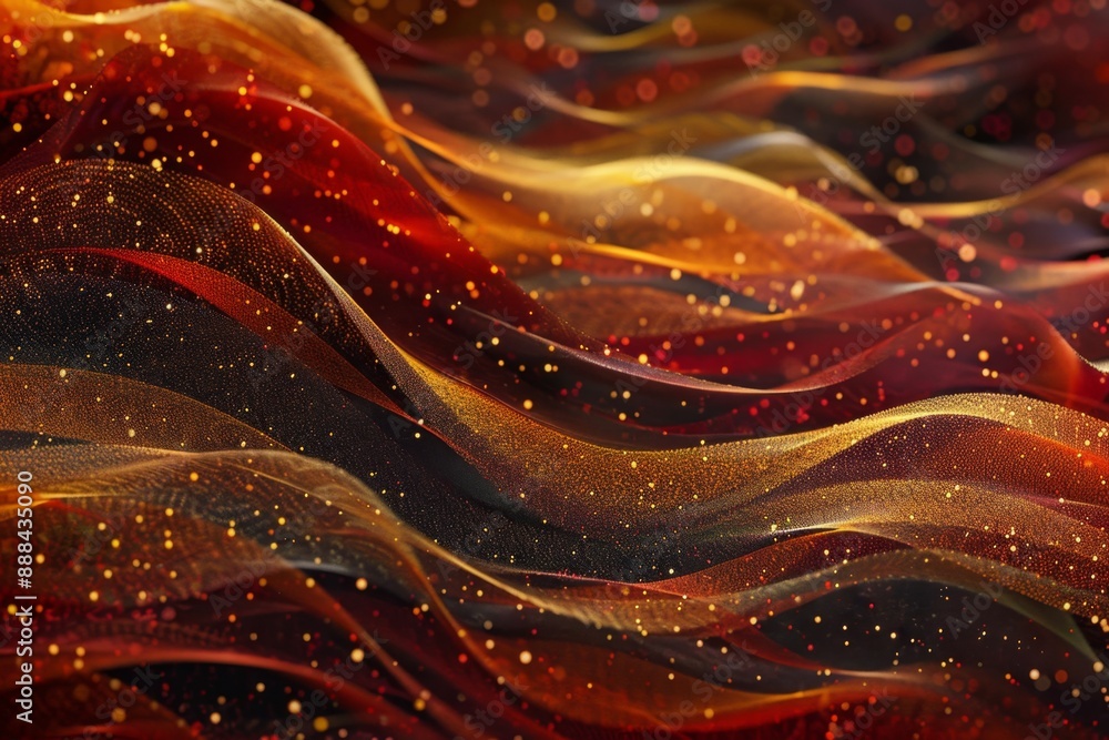 Aufkleber Abstract background with red and gold particles flowing and forming elegant waves, perfect for websites, presentations or any project that needs a touch of luxury and sophistication