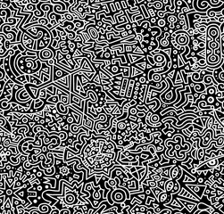 Black and white abstract hand-drawn doodles .Seamless pattern.