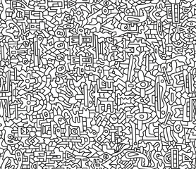 Black and white abstract hand-drawn doodles .Seamless pattern.