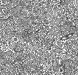 Black and white abstract hand-drawn doodles .Seamless pattern.