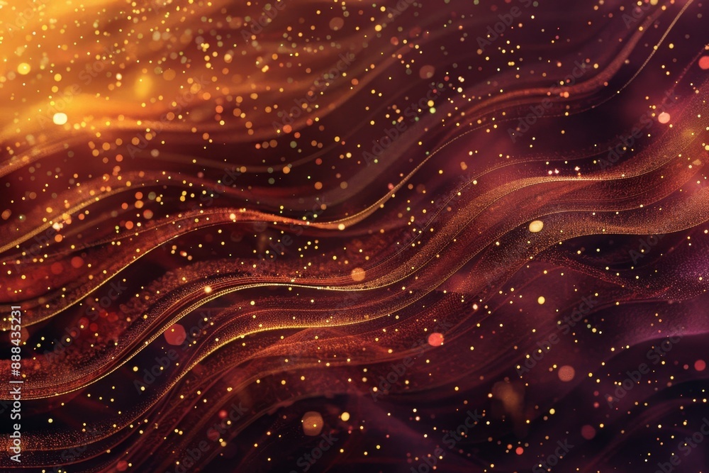 Aufkleber abstract red background with golden particles flowing, creating a sense of luxury and elegance. perf