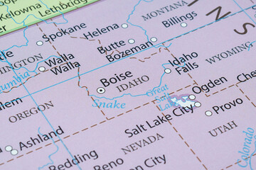 Macro photography of Idaho state of United States of america political map with most important...