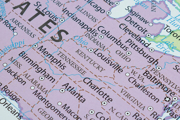 Macro photography of Kentucky state of United States of america political map with most important...