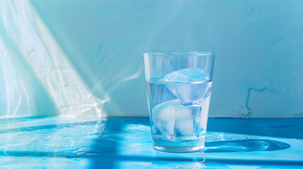 A glass of water with ice cubes in it