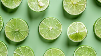 Fototapeta premium Lime Slices on Green Background