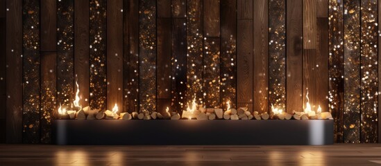 modern fireplace with a contemporary design is set against a rustic wooden wall