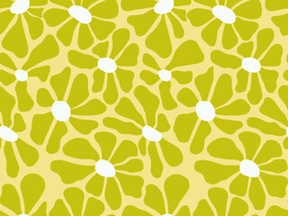 A hand-drawn drawing of large daisies in yellow tones.Seamless pattern.