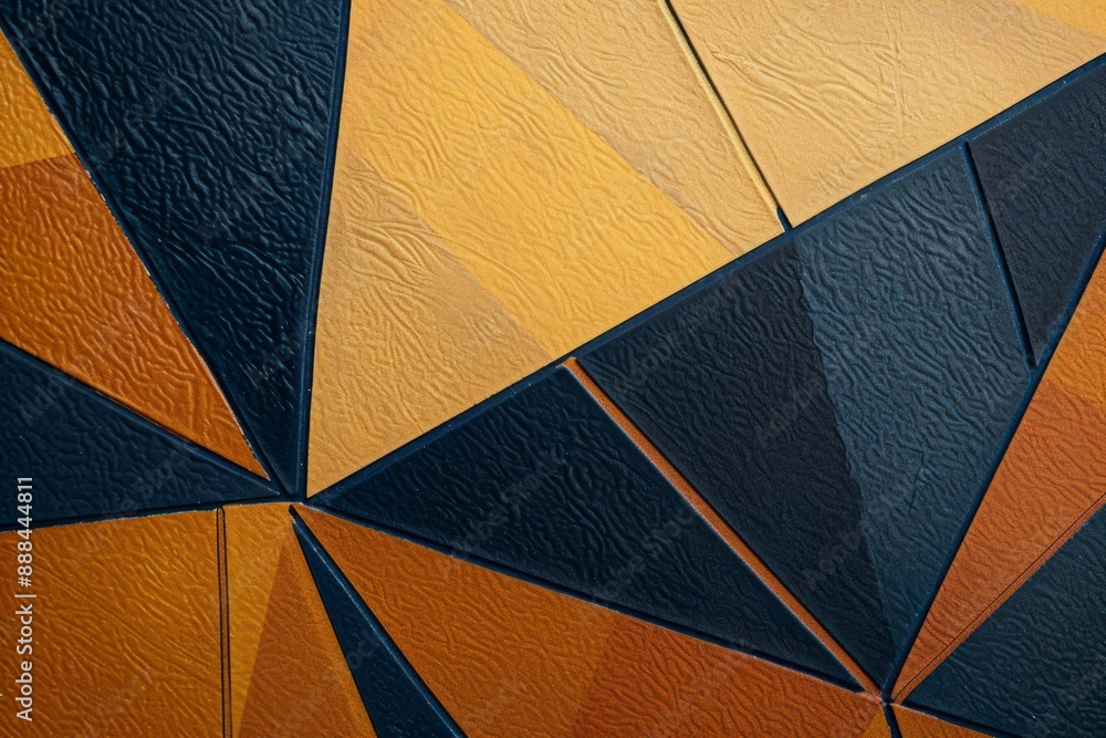 Poster textured wall covering is creating a repeating geometric pattern of black and gold triangles. the ma