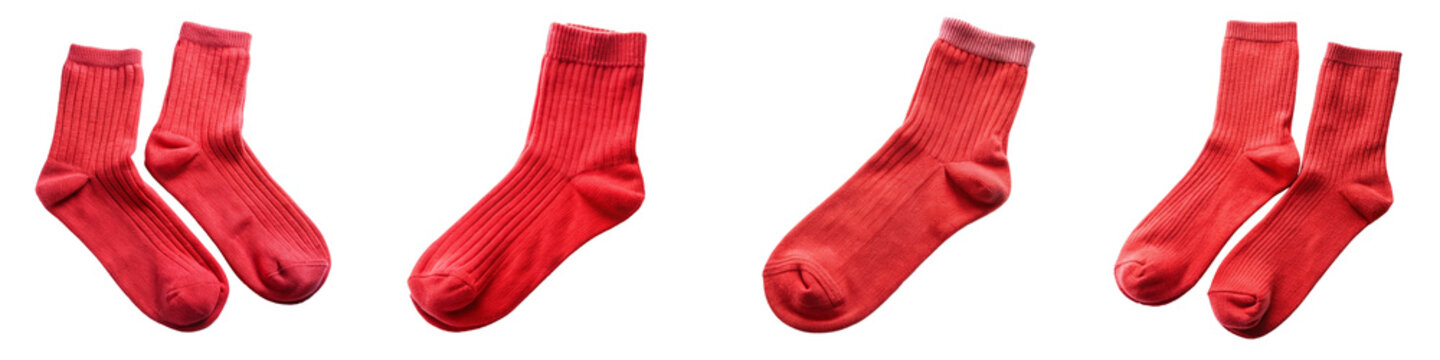 Red cotton socks isolated on transparent background PNG file