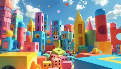 Fototapeta premium A Playful Cityscape of Colorful Geometric Shapes