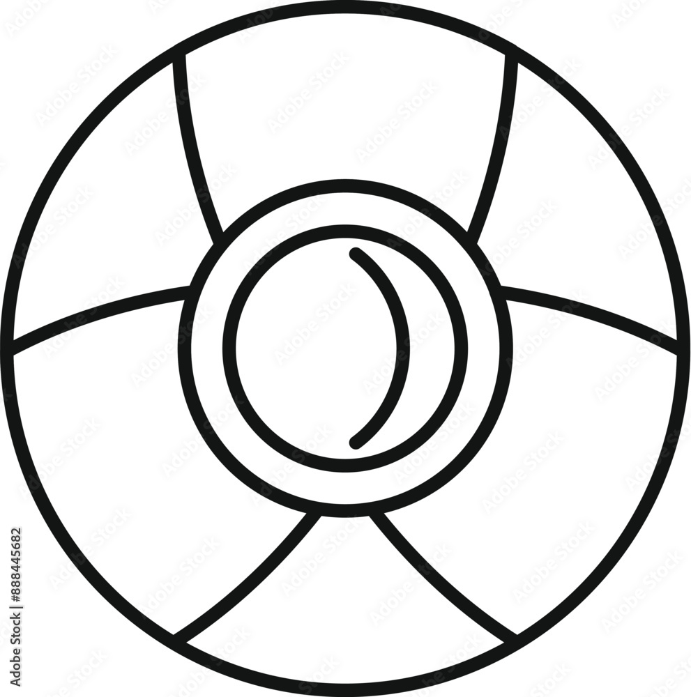 Poster minimalist line art icon of a round spaceship window showing a crescent moon in space