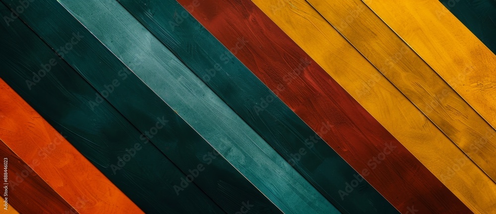 Poster Colorful diagonal wooden planks create a vibrant background with space for text or design elements. Perfect for adding a pop of color to any project